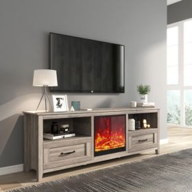 70.08 Inch Length TV Stand For Living Room And Bedroom, With 2 Drawers And 4 High-Capacity Storage Compartment, Grey Walnut Uitable For Fireplace