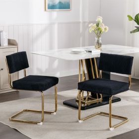 A&A Furniture,Modern Dining Chairs with Corduroy Fabric,Gold Metal Base, Accent Armless Kitchen Chairs with Channel Tufting, Side Chairs, Set of 2