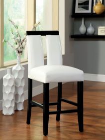 Set of 2 Chairs Black And White Leatherette Beautiful Padded Counter height Chairs Slit Back Design Kitchen Dining Room Furniture