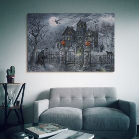 1pcs Drop-Shipping Framed Canvas Wall Art Decor Painting For Halloween, Haunted Ghost Hause Painting For Halloween Gift,4028in- Thickness 1.5inch