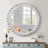 Vintage 42'' x 42'' Wood Round Hanging Gear Shape Heavy Decorative Mirror For Bathroom Living Room Entryway Or Put Together To Your Liking.(Antique Wh