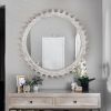 Vintage 34'' x 34'' Wood Round Hanging Gear Shape Heavy Decorative Mirror For Bathroom Living Room Entryway Or Put Together To Your Liking.(Antique Wh