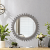 Vintage 26'' x 26'' Wall Wood Round Hanging Gear Shape Heavy Decorative Mirror For Bathroom Living Room Entryway Or Put Together To Your Liking(Antiqu