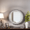 Vintage 26'' x 26'' Wall Wood Round Hanging Gear Shape Heavy Decorative Mirror For Bathroom Living Room Entryway Or Put Together To Your Liking.(Antiq