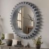 Vintage 42'' x 42'' Wood Round Hanging Gear Shape Heavy Decorative Mirror For Bathroom Living Room Entryway Or Put Together To Your Liking.(Antique Ba