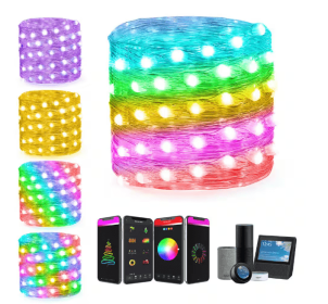 100-light 33 ft. Outdoor USB or Battery Operated Integrated LED Fairy String Light - App Control 44-Modes RGB Color