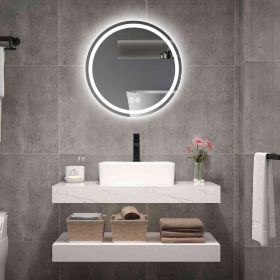 24in. H LED Single Bathroom Vanity Mirror Polished Crystal Bathroom Round vanity mirror for smart lighting on bathroom walls