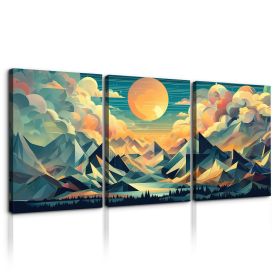 3 Panels Framed Abstract Wood Grain Boho Style Mountain & Forest Canvas Wall Art Decor,3 Pieces Mordern Canvas Decoration Painting for Office