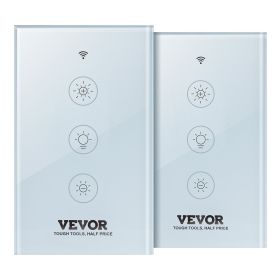 VEVOR 2PCS WiFi Smart Light Dimmer Switch, 100-250V AC Wi-Fi 2.4GHz, 15% to 85% Stepless Dimming LED Dimmable Smart Switch with Touch Panel