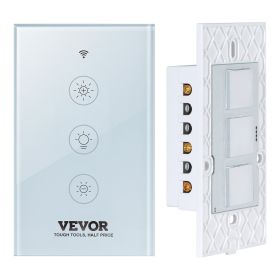 VEVOR WiFi Smart Light Dimmer Switch, 100-250V AC Wi-Fi 2.4GHz, 15% to 85% Stepless Dimming LED Dimmable Smart Switch with Touch Panel