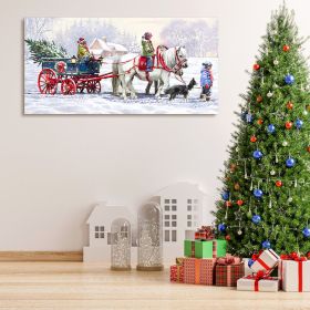 Framed Canvas Wall Art Decor Painting For Chrismas, Kids Riding White Horse Sledge Chrismas Gift Painting For Chrismas Gift