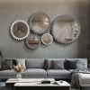 Vintage 34'' x 34'' Wood Round Hanging Gear Shape Heavy Decorative Mirror For Bathroom Living Room Entryway Or Put Together To Your Liking(Antique Dar