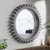 Vintage 42'' x 42'' Wood Round Hanging Gear Shape Heavy Decorative Mirror For Bathroom Living Room Entryway Or Put Together To Your Liking.(Antique Ba