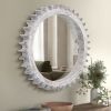 Vintage 42'' x 42'' Wood Round Hanging Gear Shape Heavy Decorative Mirror For Bathroom Living Room Entryway Or Put Together To Your Liking.(Antique Wh