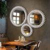 Vintage 42'' x 42'' Wood Round Hanging Gear Shape Heavy Decorative Mirror For Bathroom Living Room Entryway Or Put Together To Your Liking.(Antique Wh