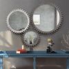 Vintage 26'' x 26'' Wall Wood Round Hanging Gear Shape Heavy Decorative Mirror For Bathroom Living Room Entryway Or Put Together To Your Liking.(Antiq