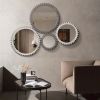 Vintage 34'' x 34'' Wood Round Hanging Gear Shape Heavy Decorative Mirror For Bathroom Living Room Entryway Or Put Together To Your Liking(Antique Dar