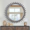 Vintage 42'' x 42'' Wood Round Hanging Gear Shape Heavy Decorative Mirror For Bathroom Living Room Entryway Or Put Together To Your Liking.(Antique Ba