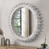 Vintage 42'' x 42'' Wood Round Hanging Gear Shape Heavy Decorative Mirror For Bathroom Living Room Entryway Or Put Together To Your Liking.(Antique Wh