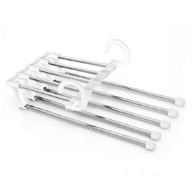 5 In 1 Wardrobe Hanger Multi-functional Clothes Hangers Pants Stainless Steel Magic Wardrobe Clothing Hangers For Clothes Rack (Option: White-47x18cm)