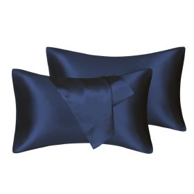 75D Satin Artificial Silk Pillowcase (Option: Navy Blue-King 20X36in-1Pairs)