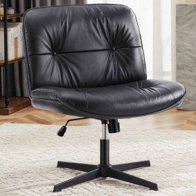 Criss Cross Legged Chair, Armless Office Desk Wide Seat No Wheels, Swivel Height Adjustable Comfy (Color: Black)