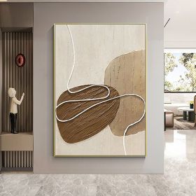 Handmade Oil Painting White and Beige Minimalist Wall Art Oversize Minimalist Painting on Canvas Neutral Textured Painting Brown Wall Decorative Paint (style: 01, size: 50X70cm)