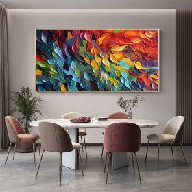 Handmade Oil Painting Original Colorful Feathers Oil Painting On Canvas Large Wall Art Abstract Colorful Painting Custom Painting Living room Home Wal (style: 01, size: 50x100cm)