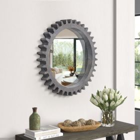 Vintage 17'' x 17'' Wood Round Hanging Gear Shape Decorative Mirror Patchwork Effect With Large-size Mirrors Individually On Art Walls (Color: as Pic)