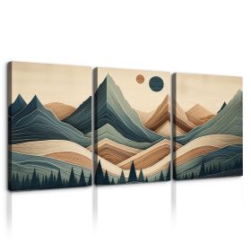 3 Panels Framed Abstract Wood Grain Style Mountain & Forest Canvas Wall Art Decor,3 Pieces Canvas Decoration Painting for Office,Dining room (Color: as Pic)