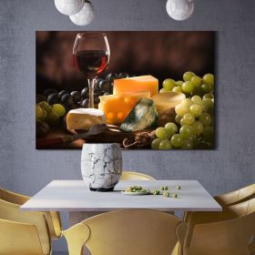 Framed Canvas Wall Art Decor Painting, Still Life Grape, Wine and Cheese Painting Decoration For Restaurant, Kitchen, Dining Room, Office Living Room (Color: as Pic)