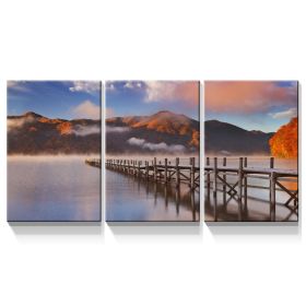 3 Panels Framed Jetty & Lake Canvas Wall Art Decor,3 Pieces Mordern Canvas Decoration Painting for Office,Dining room,Living room (Color: as Pic)