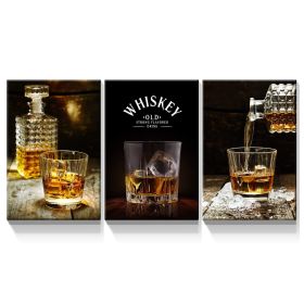 3 Panels Framed Canvas Whiskey Wall Art Decor,3 Pieces Mordern Canvas Painting Decoration Painting for Chrismas Gift, Office,Dining room,Living room (Color: as Pic)