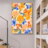 Handmade Oil Painting Canvas Wall Art Decor Original Orange Flower Painting Abstract Floral Painting Living Room Hallway Bedroom Luxurious Decorative